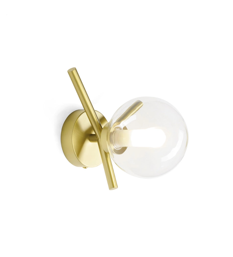 CAMELY APPLIQUE DA PARETE O SOFFITTO 1 LUCE ORO SPAZZOLATO ATTACCO G9 D.12CM IN VETRO TRASPARENTE