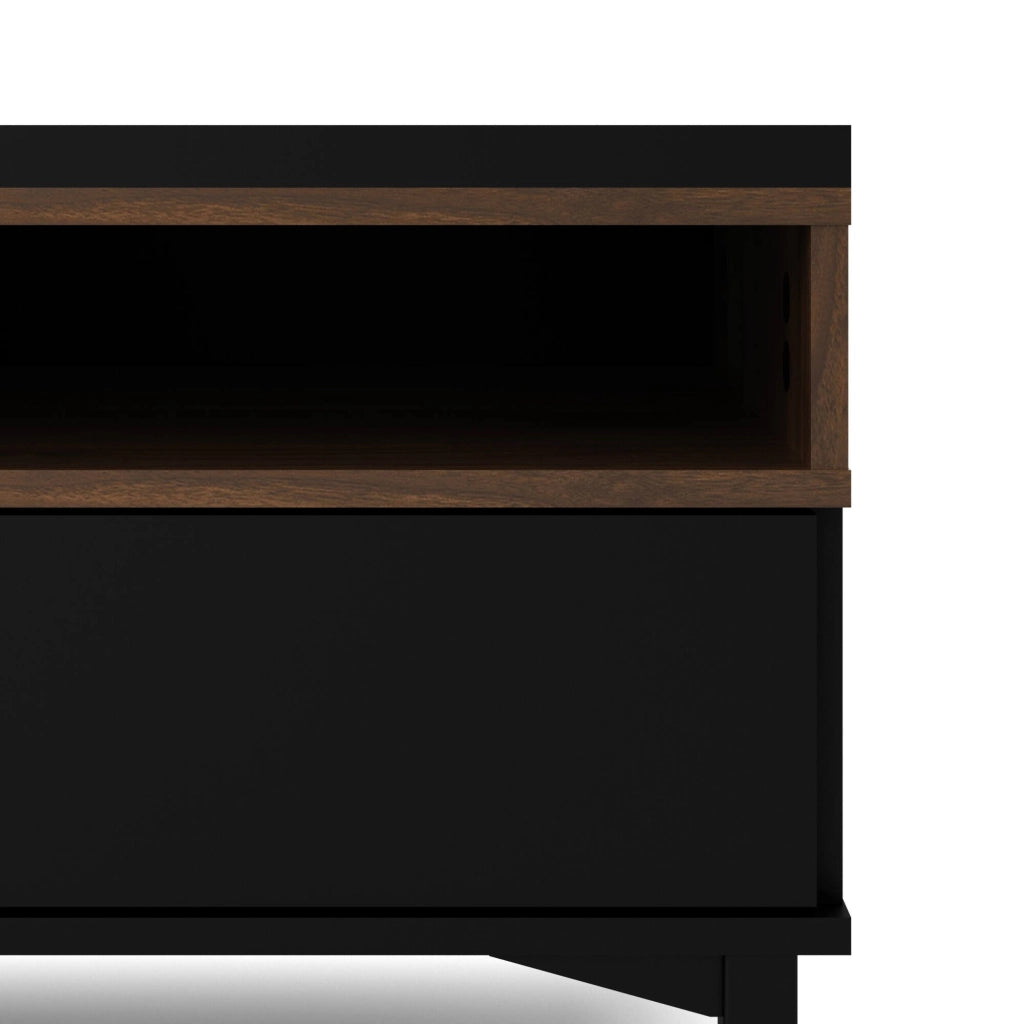 Mobile porta TV Rosata, Credenza da soggiorno, Armadio basso per TV, Base parete attrezzata, 156x48 h48 cm, Nero e Noce