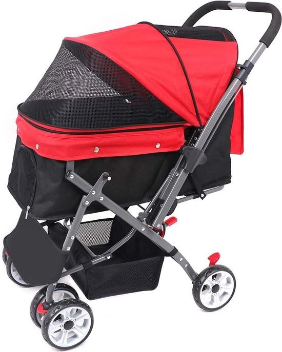 Carrello quadrulo per animali domestici, resistente allo shock, duraturo, con ruote regolabili, pieghevole in 1 click, facile da installare, adatto per viaggi, con 5 tappeti per animali (rosso)
