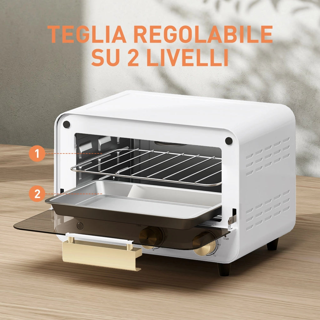Forno Elettrico 12L Timer e Temperatura Regolabile 31,5x27,7x22,7 cm Bianco e Oro