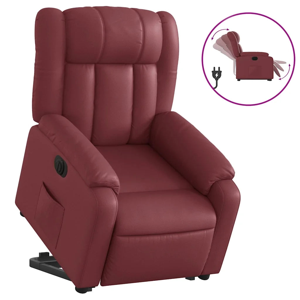 Poltrona Alzapersona Reclinabile Rosso Vino in Similpelle