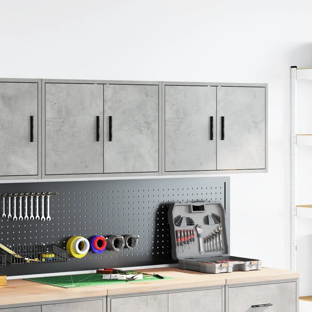 Pensili per Garage 2 pz Grigio Cemento in Legno Multistrato 860650