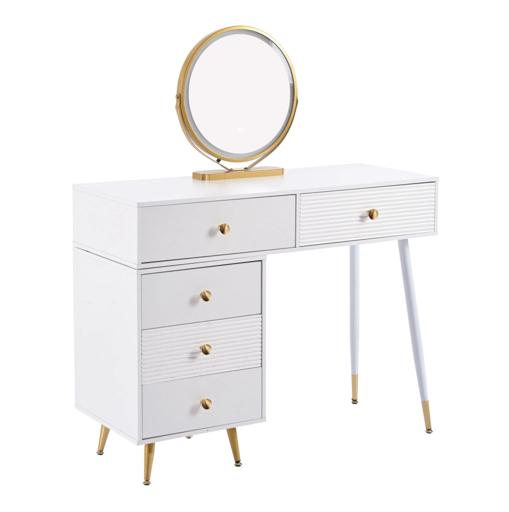 Toeletta ULEVR 100x40x78 cm con specchio LED touch e mobile laterale flessibile, bianca