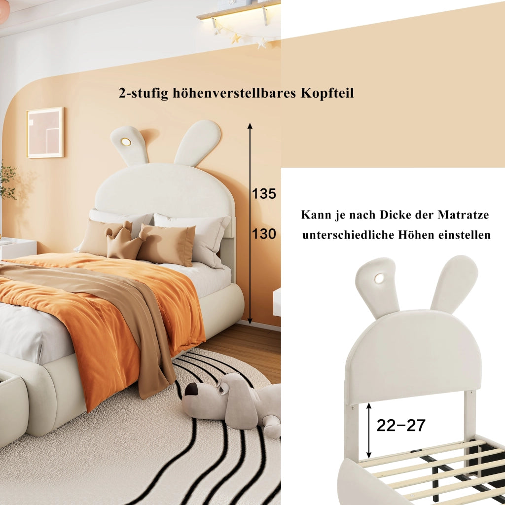 Letto imbottito 90x200 - Xylo - Beige velluto con illuminazione