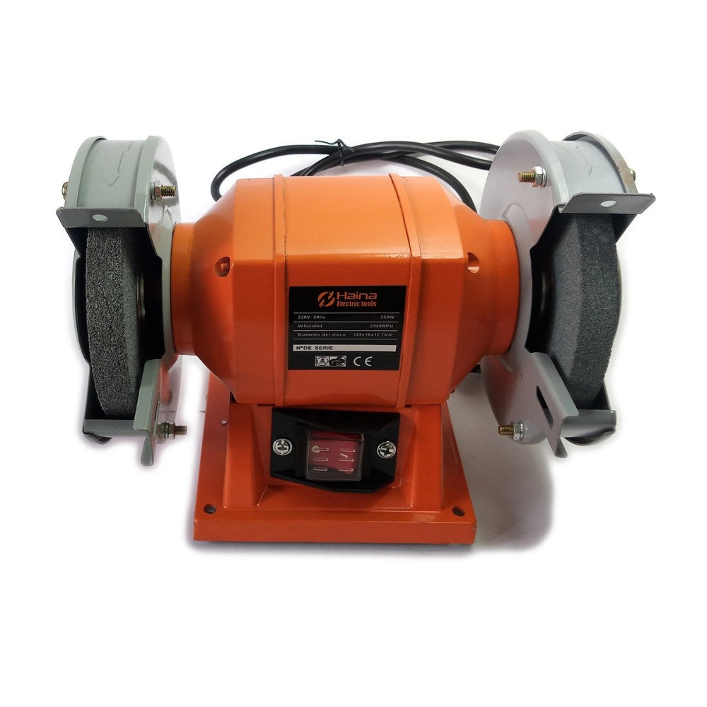 Trade Shop - Smerigliatrice Mola Da Banco 250w 2 Dischi 2 Pietre 125mm Professionale Hn-1206b -