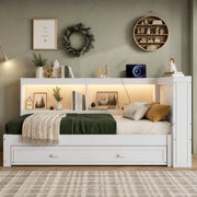 Divano letto 90x200 cm bianco con letto estraibile, LED e porte USB/Type-C
