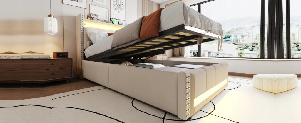 Letto per bambini 90x200 - Xylo - Beige con USB e LED