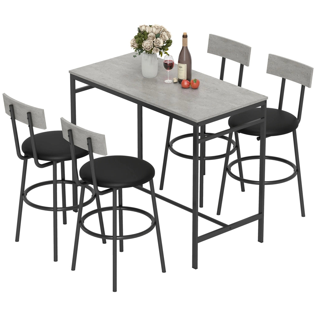 Set Tavolo da Bar e 4 Sgabelli con Schienale ¨C zephmum ¨C Grigio Cemento, Stile Industriale