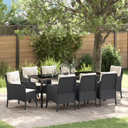 Set da Pranzo da Giardino 9 Pezzi con Cuscini Nero Rattan Polare