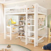 Hochbett bianco in pino con scrivania e 3 cassetti 140x200 cm