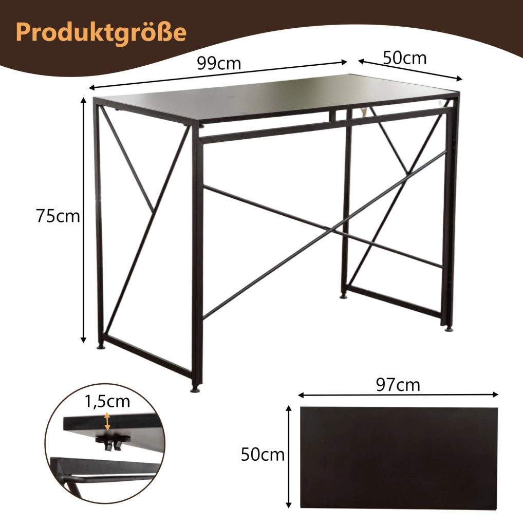 Scrivania pieghevole nera 99 x 50 x 75 cm in MDF e metallo