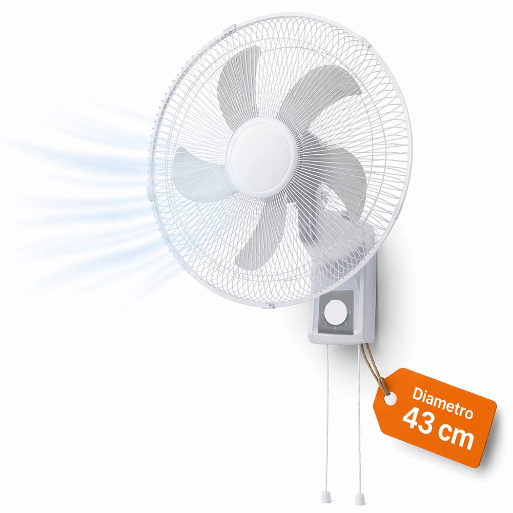 Ventilatore da Muro 43cm Bianco Raffrescatore Silenzioso 3 Velocità a Parete
