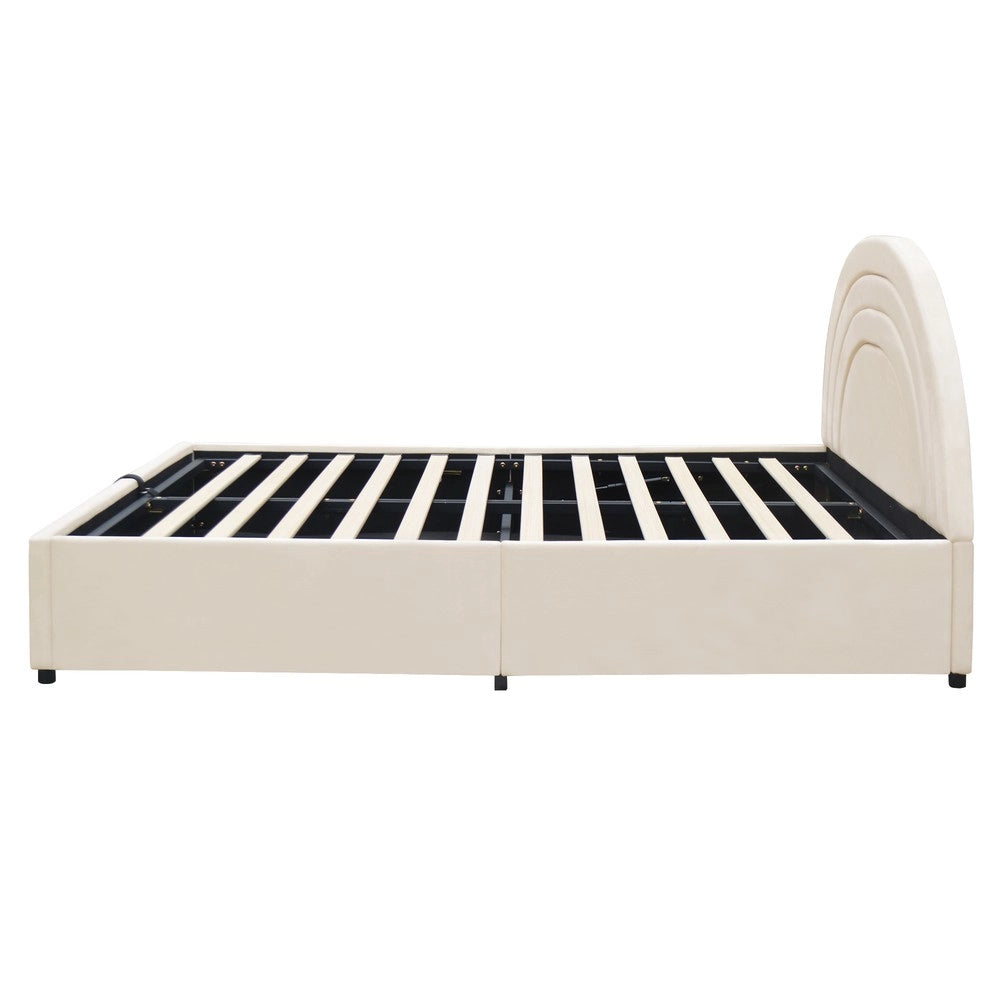 Letto Imbottito Singolo in Velluto con Testiera e Rete a Doghe ¨C Xylo ¨C Beige 140x190