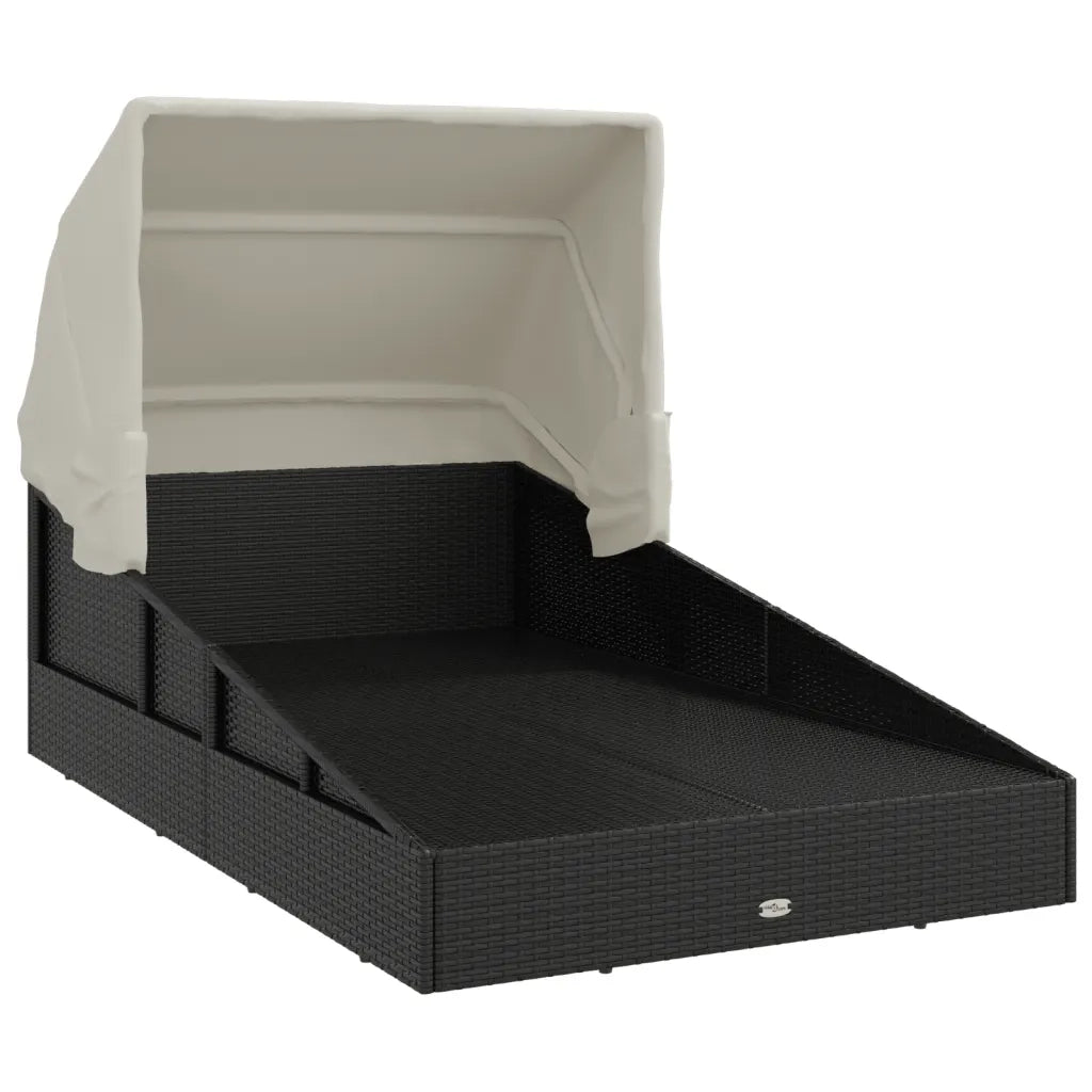 Lettino con Tettuccio Pieghevole Nero 200x114x128 cm Polyrattan 362273