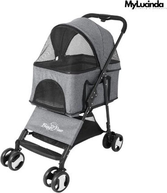 Buggia per cani Luxe con cappuccio impermeabile - Carrozzina per animali fino a 30 kg - Ripiegabile e adatta a tutti i terreni - Copertura rimovibile