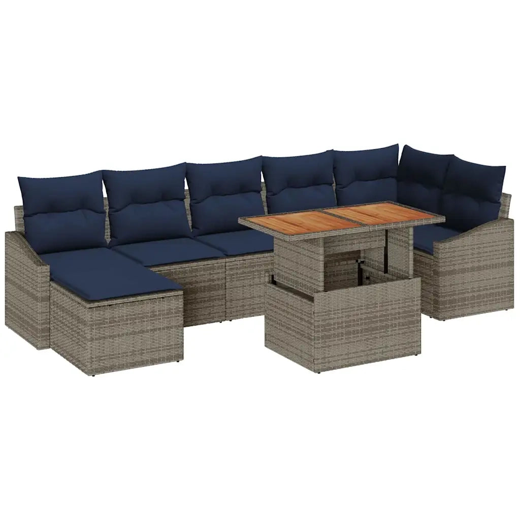 Set Divano da Giardino 8 pcs Grigio Poly Rattan