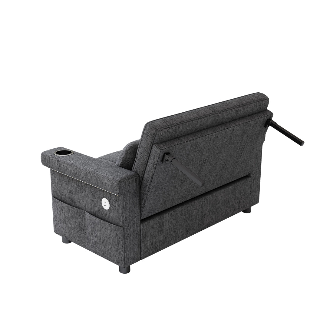 Divano letto 2 posti - con schienale regolabile; LED; USB e portabevande - in chenille grigio