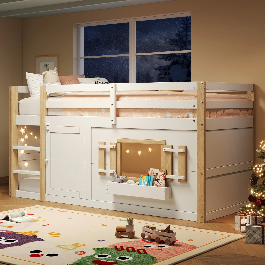 Letto a castello in legno massiccio 90x200 cm, bianco, con rete a doghe, senza materasso