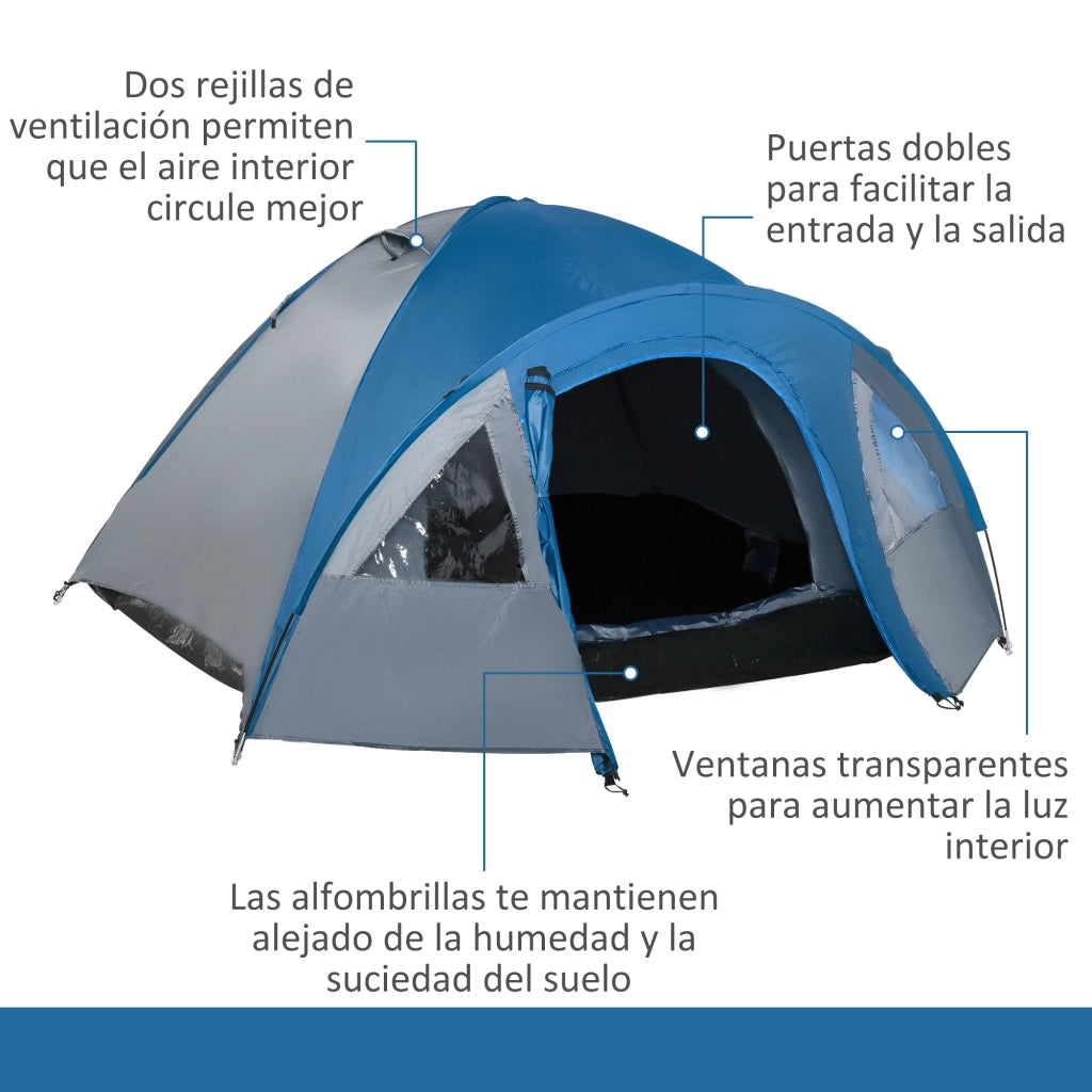 Tenda da campeggio 3 persone ¨C zephmum ¨C 250x300x130 cm grigio e blu
