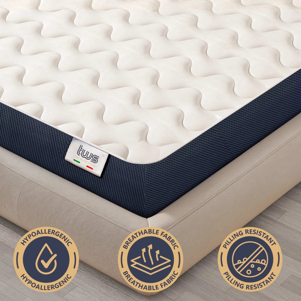 Materasso singolo 90x200 in Waterfoam Ipoallergenico, 14 cm ESSENTIAL | Imbottitura in Ovatta e Rivestimento in Tessuto 3D Traspirante, Antiacaro e Antifungino | Made in Italy