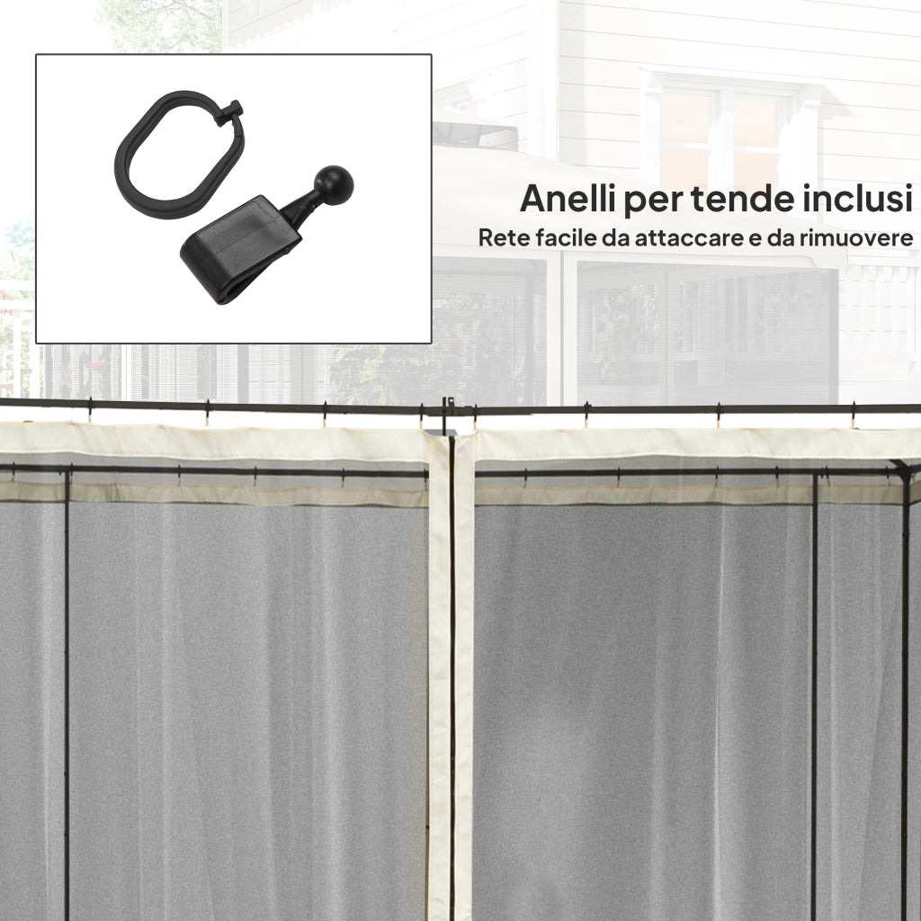 Zanzariera per Gazebo Tende di Ricambio Universale con Cerniere, 302x207cm - Nero e Beige