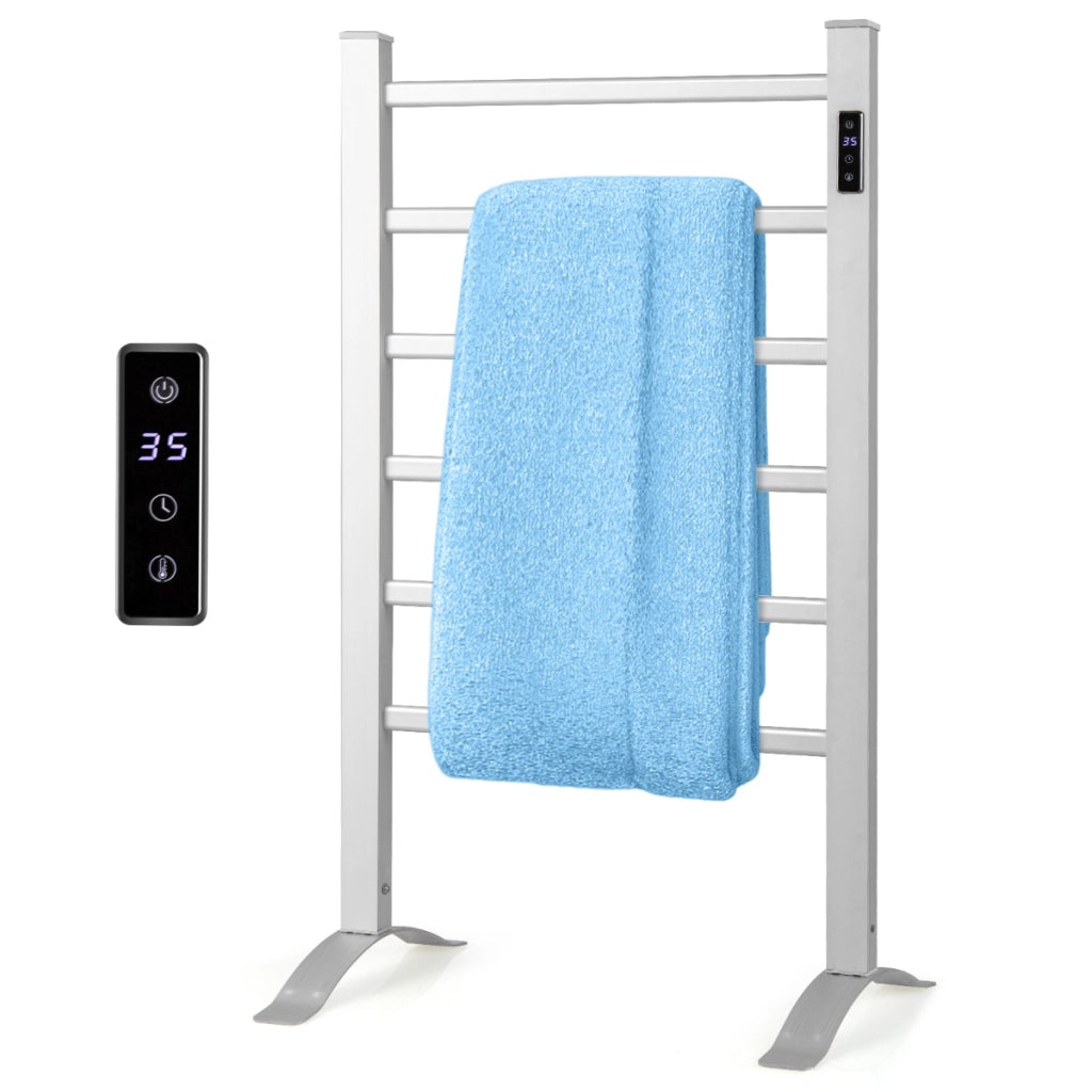 Portasciugamani a 6 barre con display LED controllo di temperatura, Scaldasalviette?termoarredo alluminio Argento-Portasciugamani