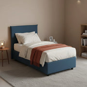 Letto singolo Alder, Letto contenitore con rivestimento in tessuto, Made in Italy, Apertura frontale, adatto per materasso cm 90x200, Blu