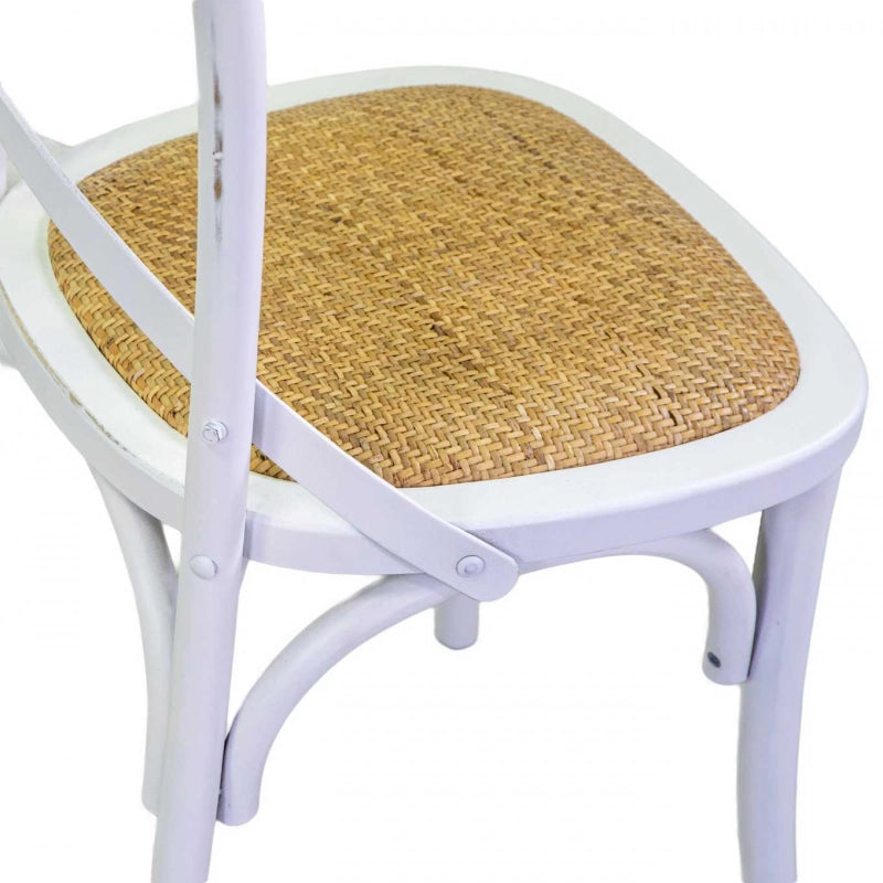 Sedia legno cross bianco antico seduta intreccio cm 51x55h46,5/89