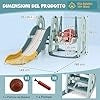4 in 1 Set di Scivolo per Bambini, Parco Giochi con Altalena Canestro da Basket e Arrampicata, Pallone da Basket e Pompa, per Bambini 18 Mesi +, 198x149x96 cm