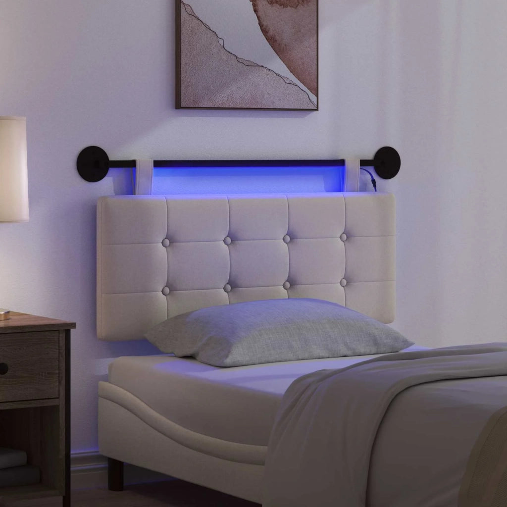 Testiera sospesa Con luce LED Crema Tessuto