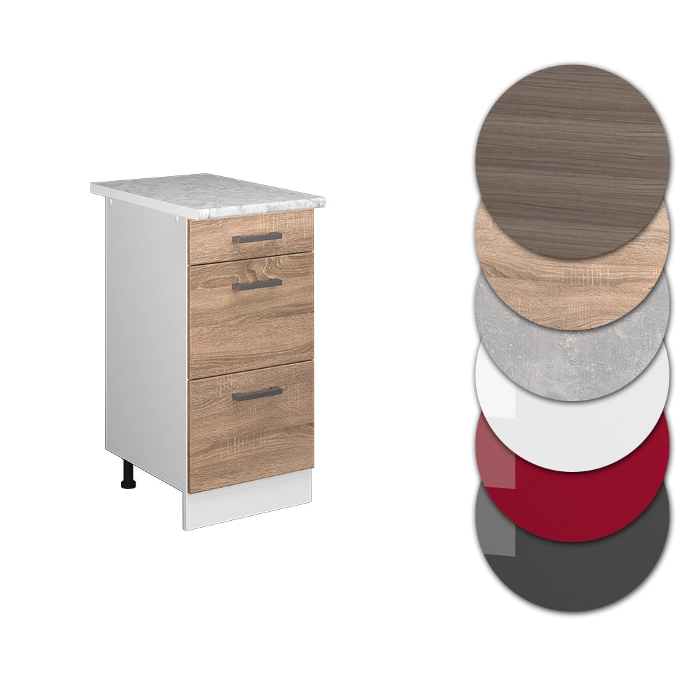 Mobiletto base per cucina R-Line Sonoma/Bianco 40 cm con cassetti PL Marmo Vicco