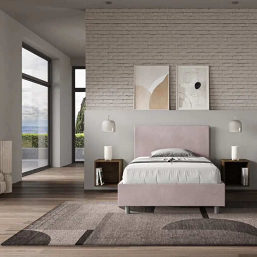 Letto una piazza e mezza con rete imbottito 120x210 microfibra glicine Adele