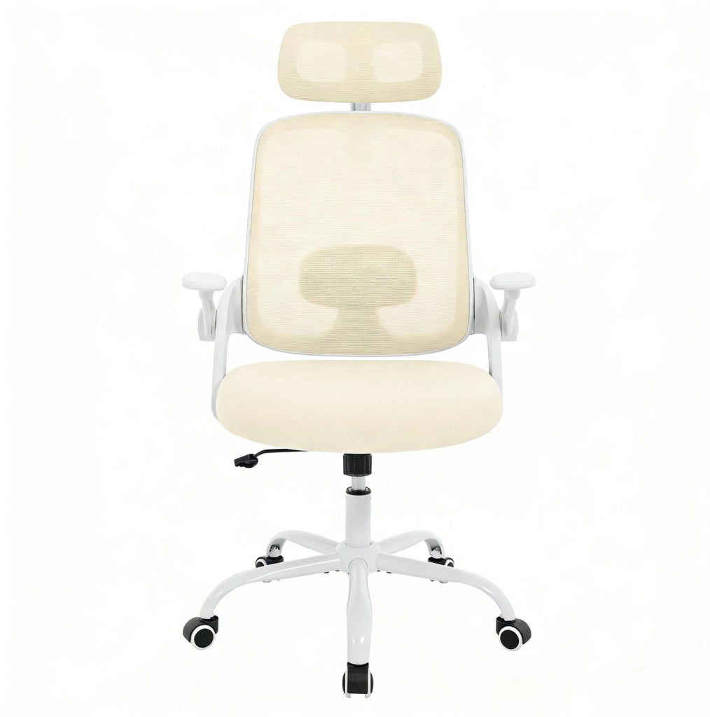 Sedia da ufficio ergonomica beige con poggiatesta e braccioli 3D