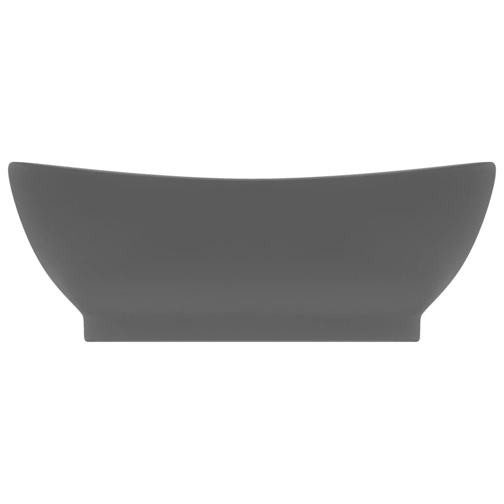 Lavabo ovale con troppopieno lavabo da appoggio lavabo da bagno interno del vano cosmetico 58,5 x 39 cm ceramica grigio scuro opaco 02_0002681