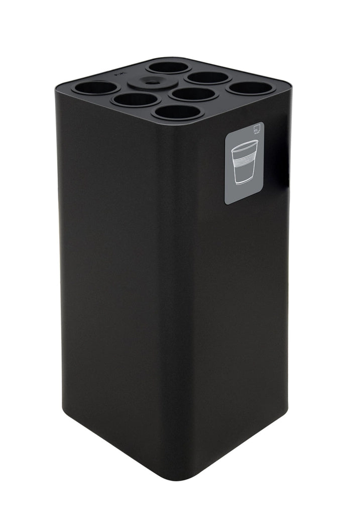 Pattumiera a Bidone da 100 L 38,3x38,3x82,5 cm 7 Scomparti Tubolari e 1 Vaschetta in Acciaio Verniciato Nero