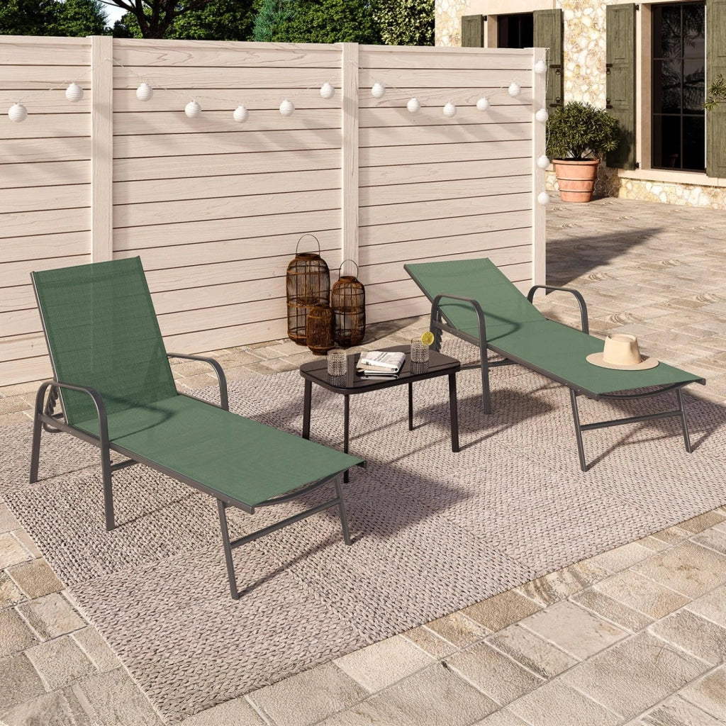 Set di 2 lettini da Giardino reclinabili FIDJI in Acciaio e Tessuto Verde Oliva