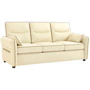Divano 3 Posti in Similpelle Imbottito con Cuscini ¨C Zephmum ¨C Beige 190x83x90