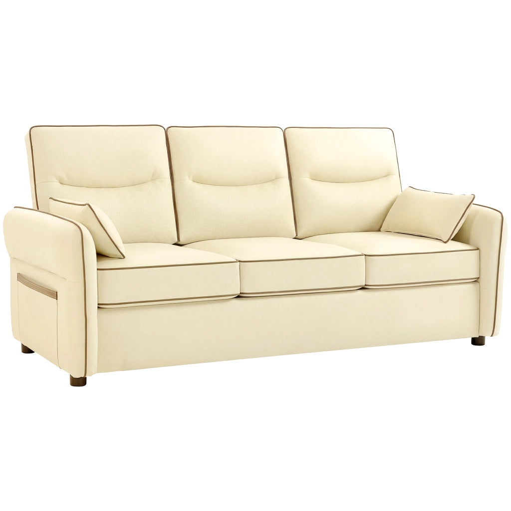 Divano 3 Posti in Similpelle Imbottito con Cuscini ¨C Zephmum ¨C Beige 190x83x90