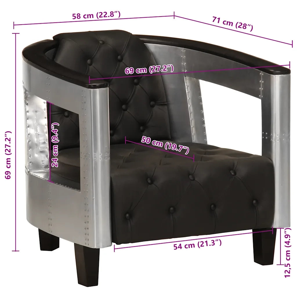 Poltrona in Stile Aviatore Nera in Vera Pelle 247795