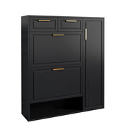 Scarpiera - con ripiani regolabili; 2 cassetti e vani aperti - per ingresso - in truciolare e MDF - 95×24×107 cm - nero