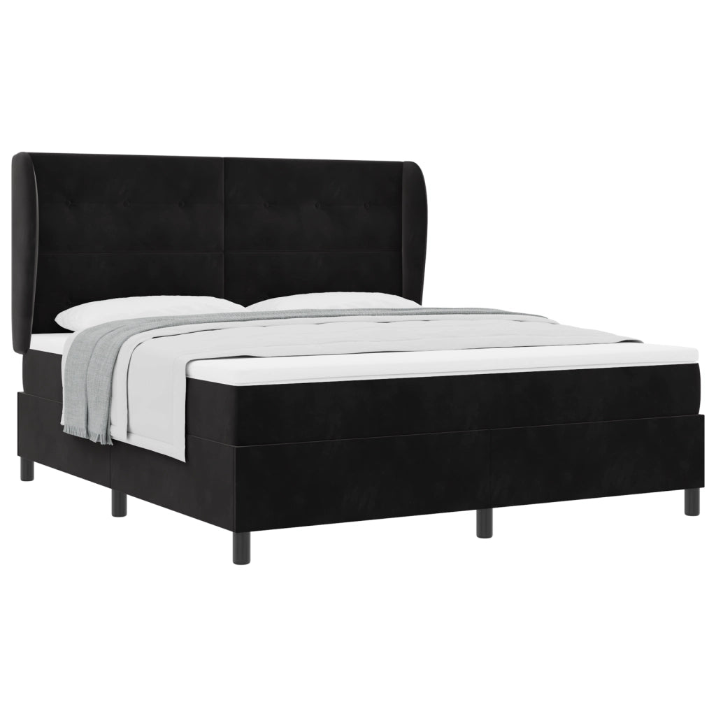 Letto con Rete a Molle e Materasso Nero 180x200 cm Velluto