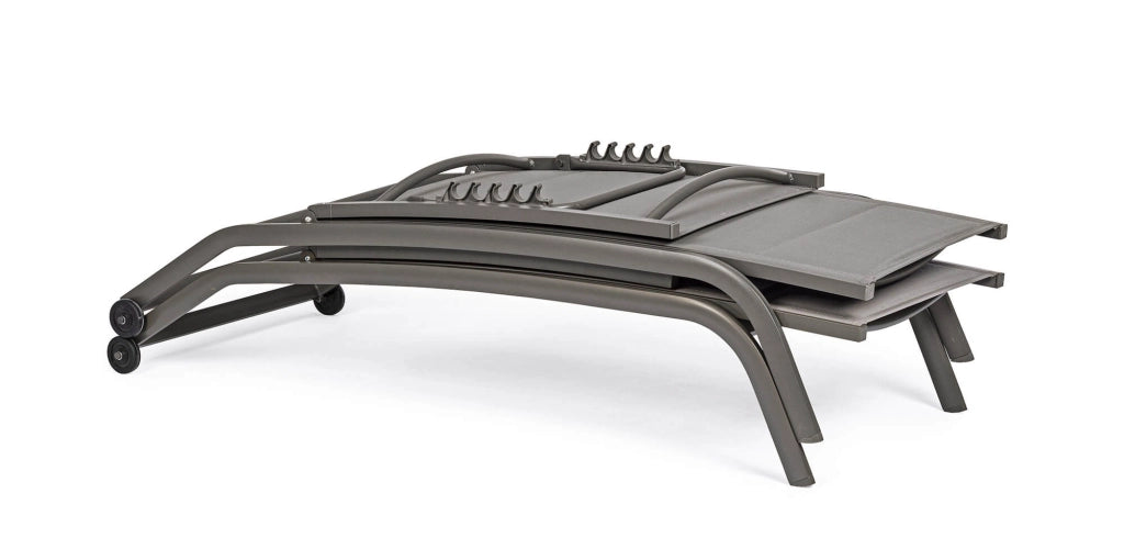 Lettino Prendisole da Giardino 61x192x96 cm con Ruote in Alluminio Tortora