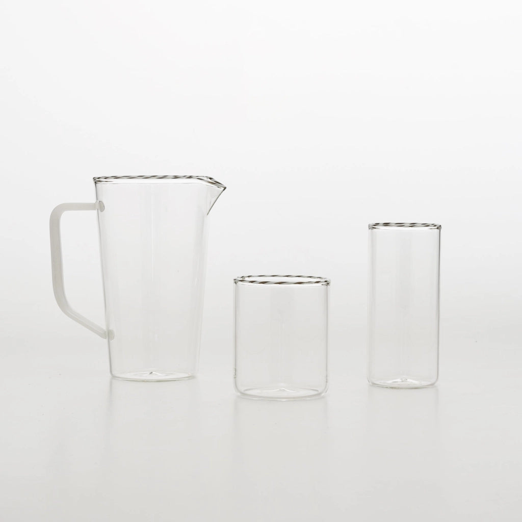 Set 6 Bicchieri Tumbler Intrecci in Vetro Borosilicato Soffiato a Mano, Elegante Design Bianco e Nero per Bevande, Cocktail e Dessert, 6 Pezzi