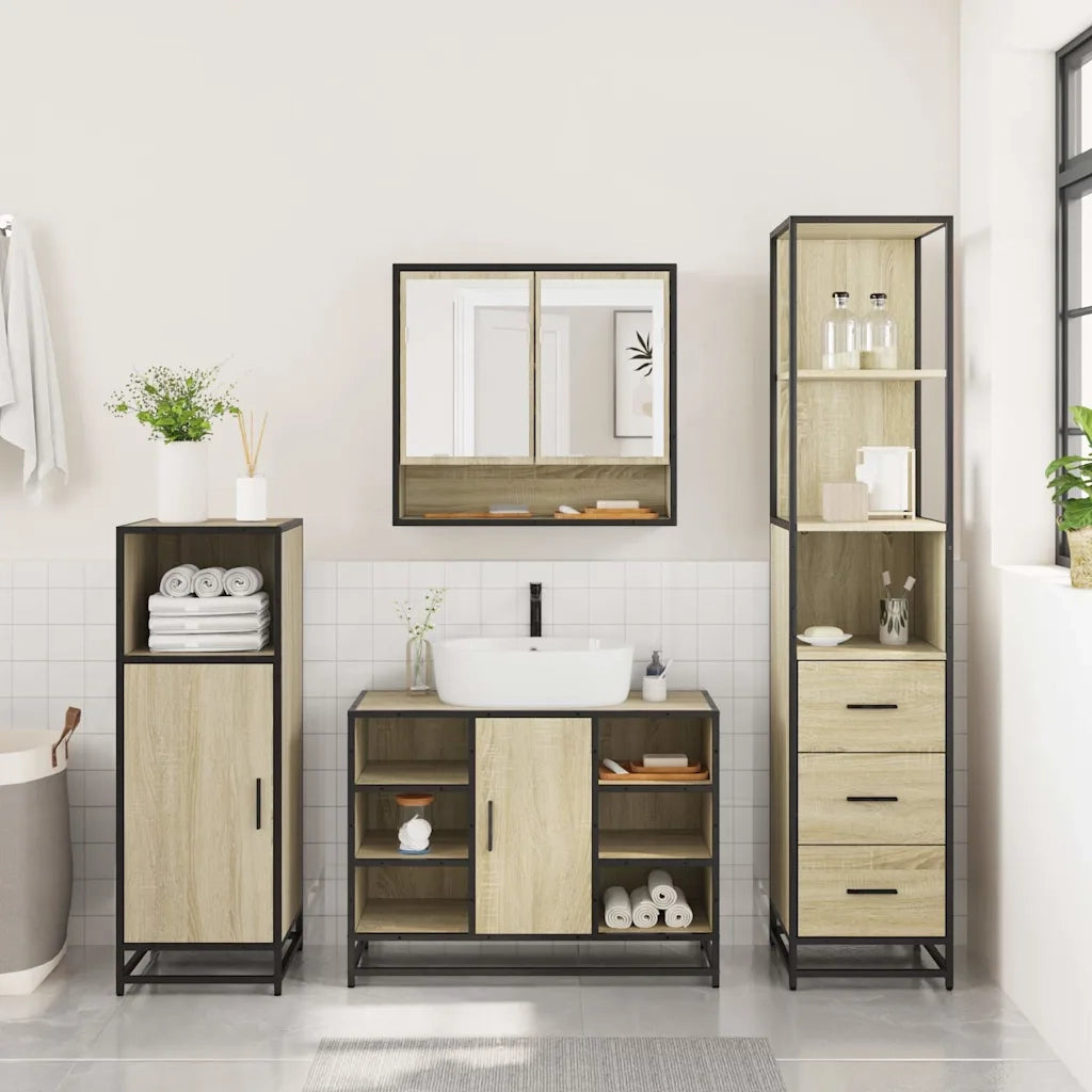 Set Mobili da Bagno 3 pz Rovere Sonoma in Legno Multistrato