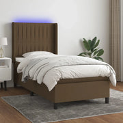Letto a Molle Materasso e LED Marrone Scuro 90x190cm in Tessuto cod mxl 35493