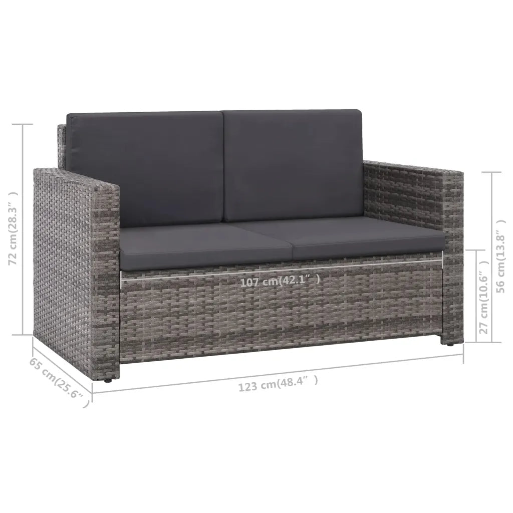 Set Divani da Giardino 2 pz con Cuscini in Polyrattan Grigio 44422