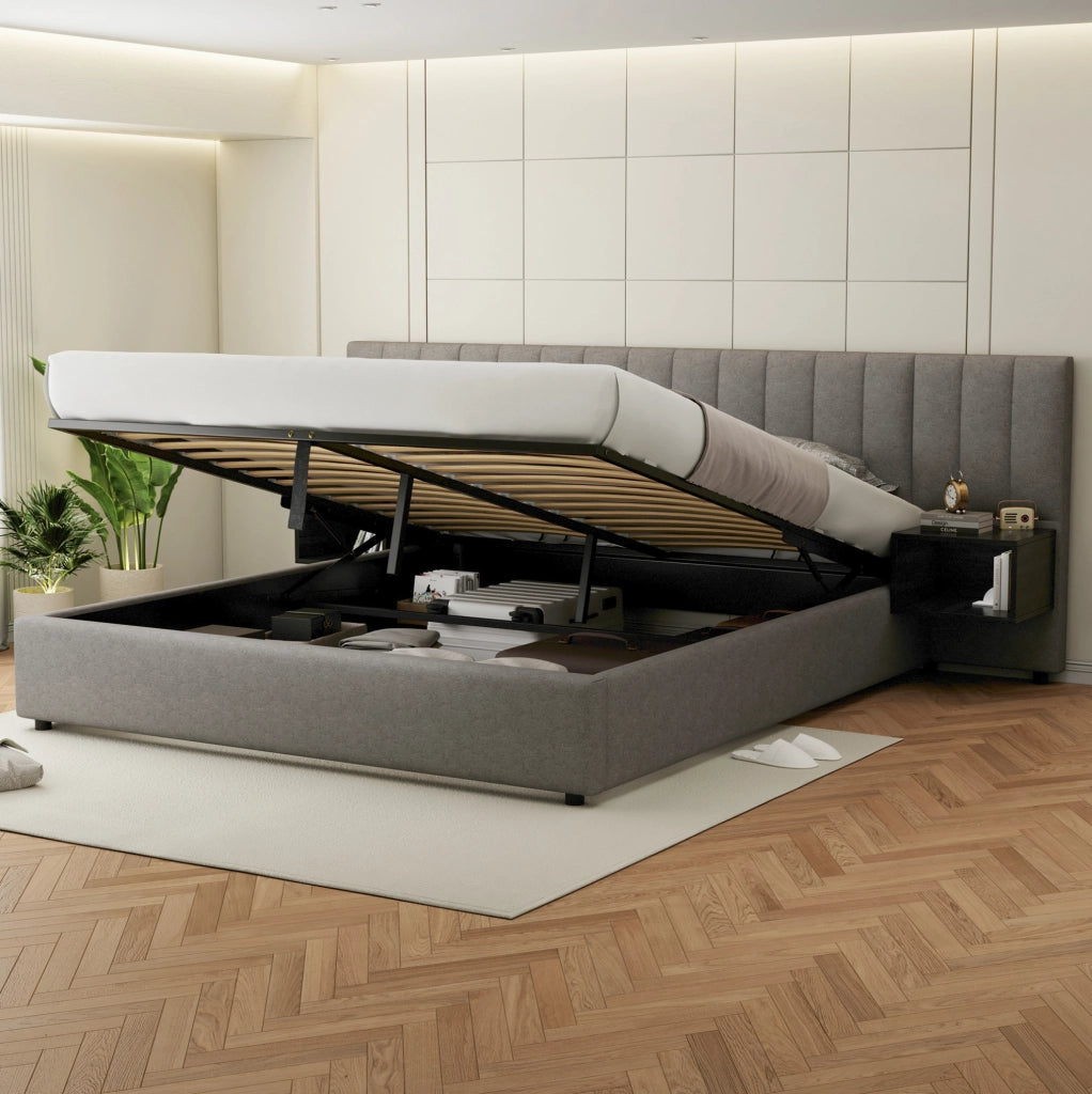 Letto imbottito 180x200 cm con contenitore e 2 comodini