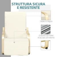 Poltrona Relax con Poggiapiedi a 5 Livelli e Poggiatesta, Legno di Betulla e Tessuto, 66,5x94x100 cm, Crema