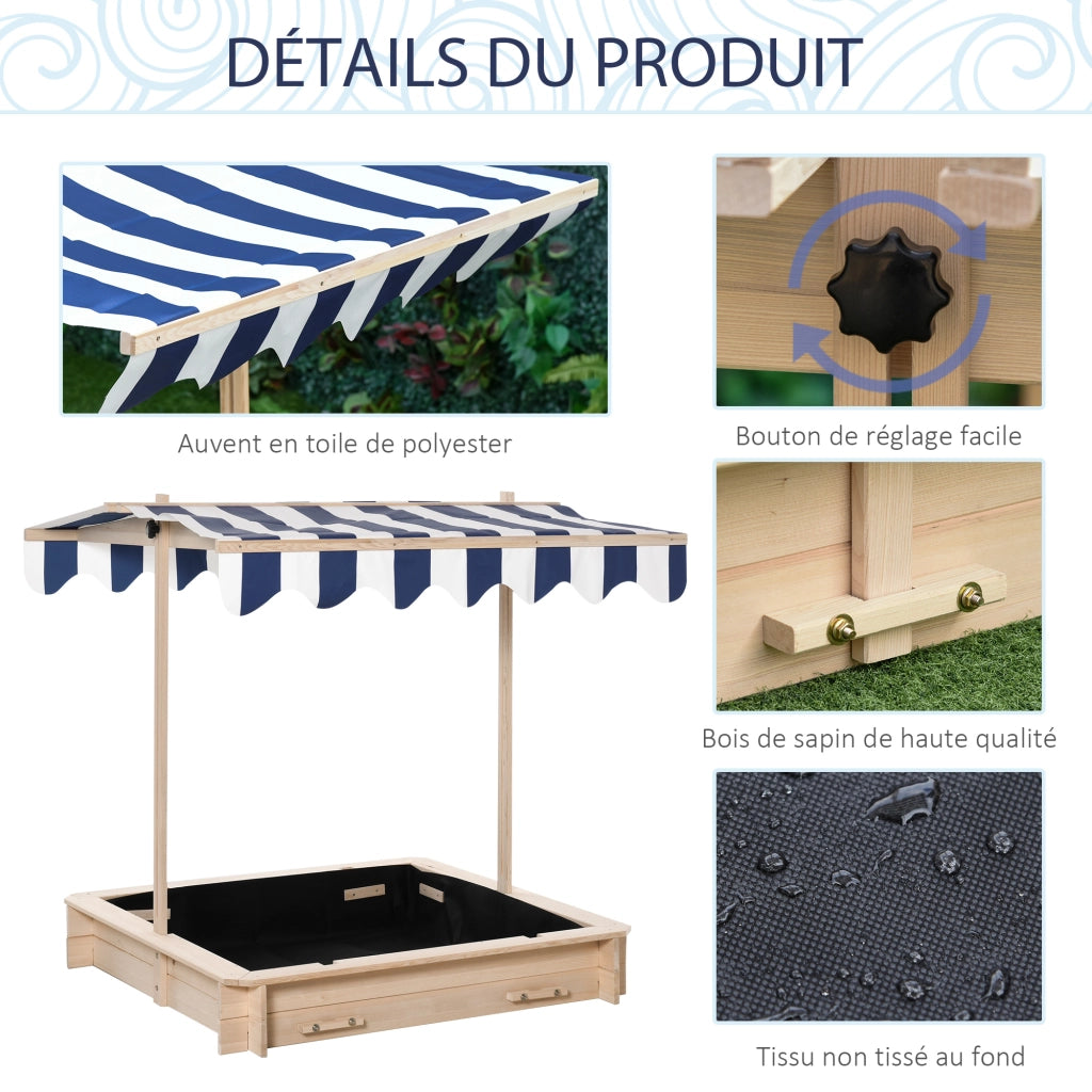 Sandbox per bambini in legno quadrata con panche e coperchio ¨C zephmum ¨C 106x106x19 cm