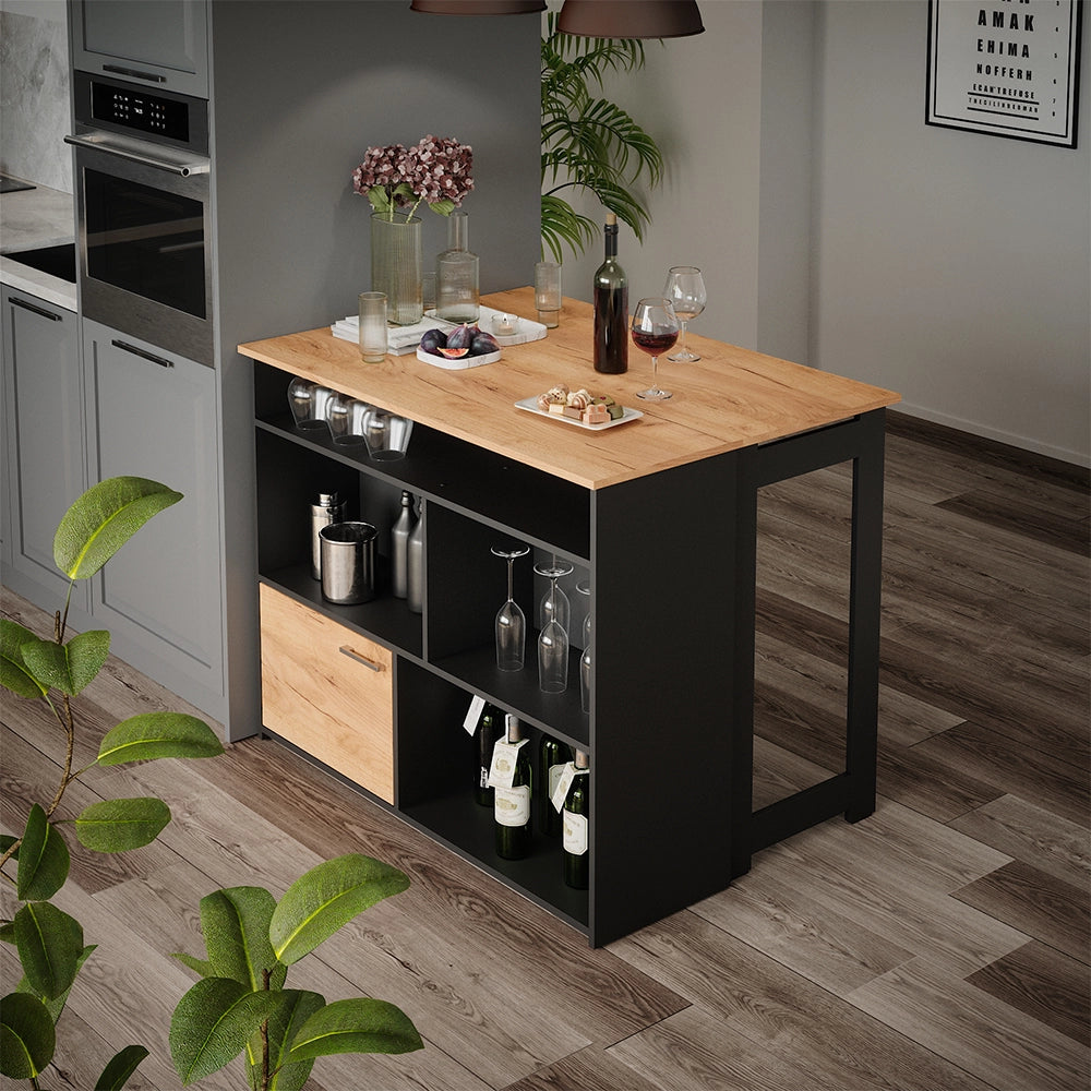Vicco Tavolo bar alto Quercia dorata 116 x 37 cm 4x scomparti aperti e 1x porta